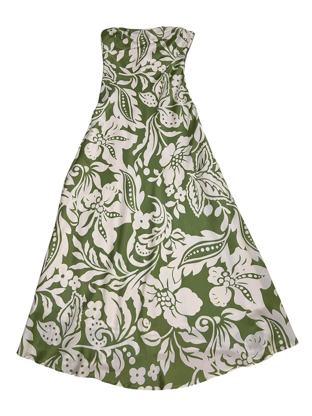 Paper Heart Strapless Green & White Floral Maxi Dress-M